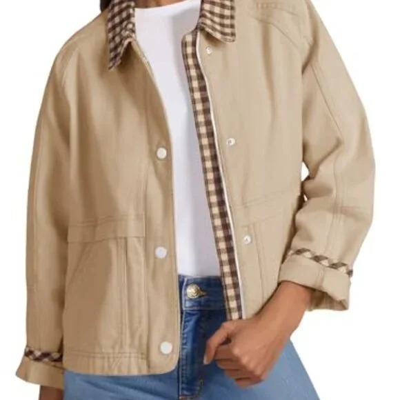 Cropped Barn Jacket Lightweight Zip Up Casual Vintage Style Fall Outerwear